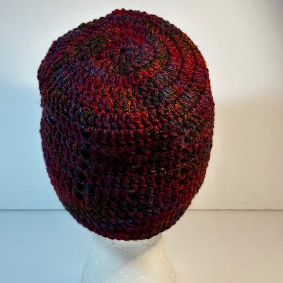 Handmade Crochet Flat Top Beanie Hat For Adults - Multi-Color Acrylic Blend - Picture 3 of 6